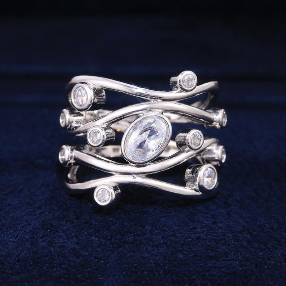 ✨ Multi Layer Stackable Wave Water Drop White Oval Zircon Rings Women, P… - Picture 4 of 5